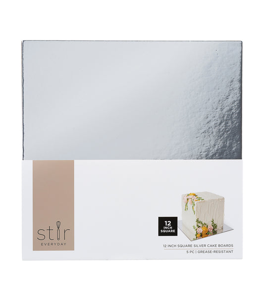 STIR Everyday 5 pk 12in Square Cake Boards - Silver
