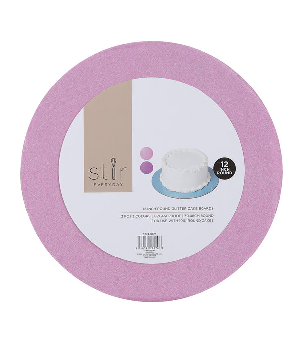 STIR Everyday 3 pk 12in Round Glitter Cake Boards