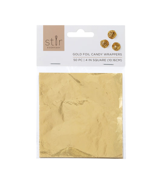 STIR Everyday 50 pk 4in Square Candy Foil Wrappers - Gold