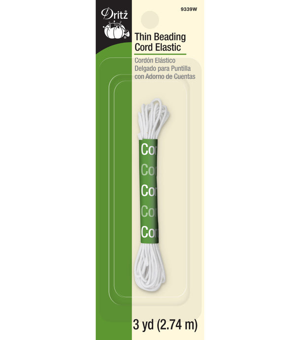 Dritz Thin Beading Cord Elastic, White, 3 yd